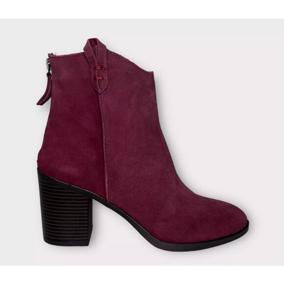 Mia Rhys Womens Burgundy Red Suede Back Zipper Heeled Ankle Booties Size 11 M - Picture 1 of 13